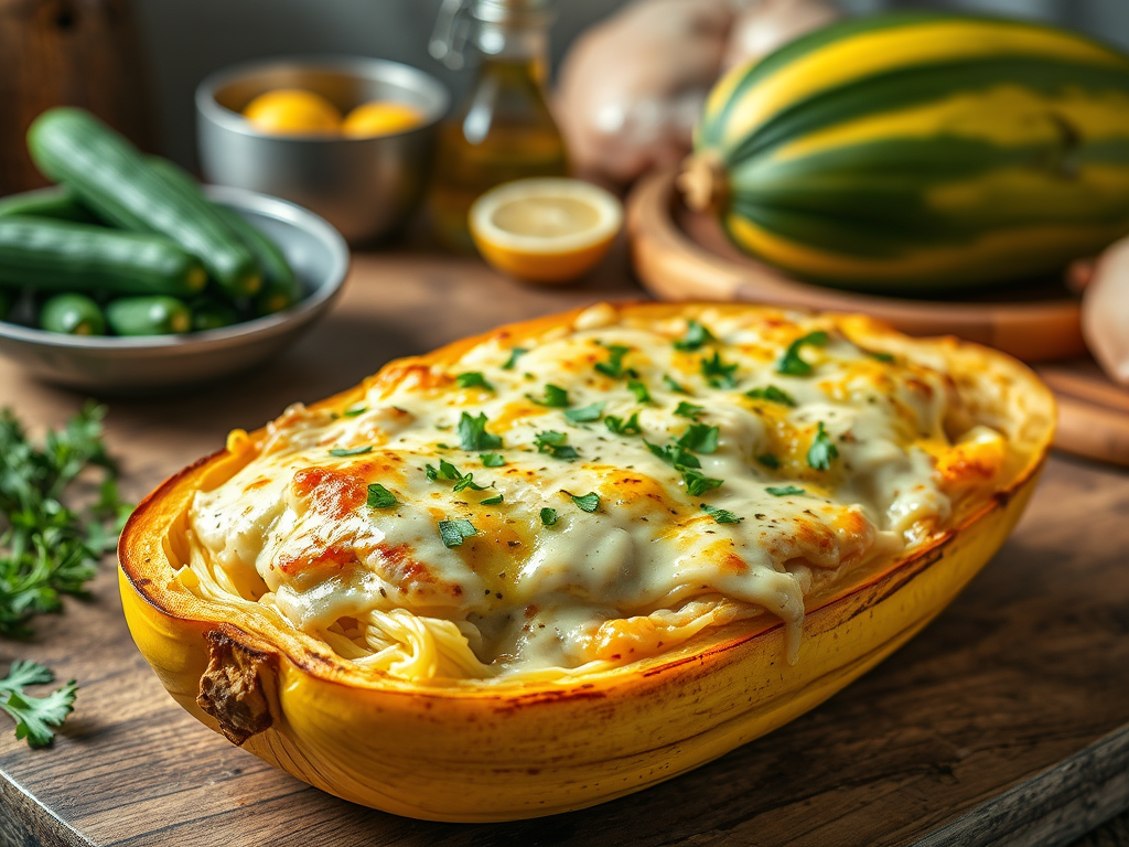 SCD Chicken Alfredo Spaghetti Squash Bake